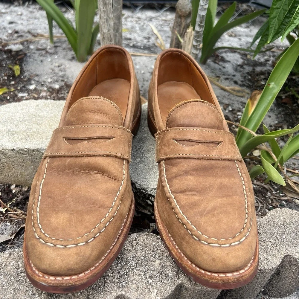 Allen Edmonds Addison Penny Loafer Mens 11.5 B Brown Nubuck Leather Dainite Sole